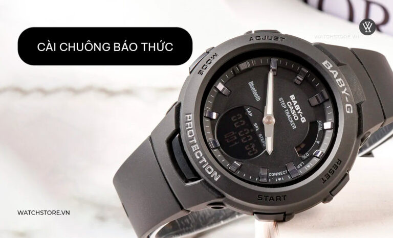 Minh họa cách cài chuông báo thức trên đồng hồ điện tử 4 nút với màn hình số rõ ràng