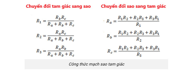 Công thức chuyển đổi giữa chế độ sao và tam giác