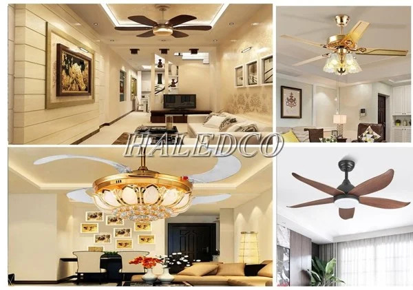 Đèn quạt trần phòng khách cánh gỗ