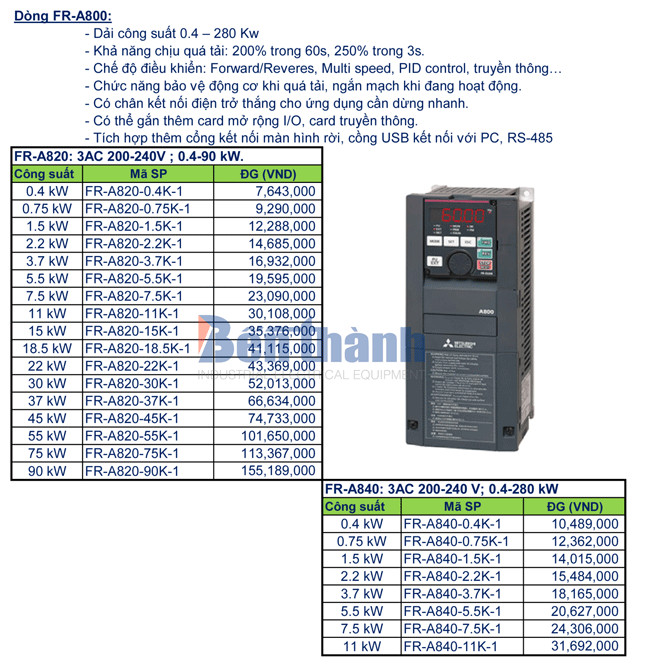 Hình ảnh biến tần Mitsubishi FR-A800 hiện đại