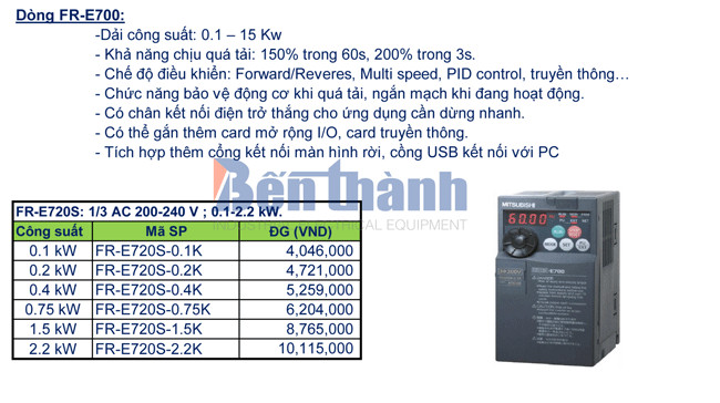 Biến tần Mitsubishi FR-E700 nhỏ gọn, hiệu quả