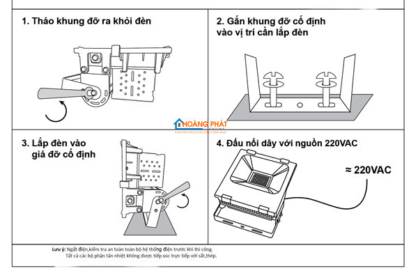 Hướng dẫn chi tiết quy trình lắp đặt đèn pha LED 100W từng bước