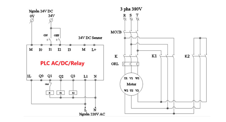 Sơ đồ mạch khởi động sao tam giác tích hợp điều khiển PLC