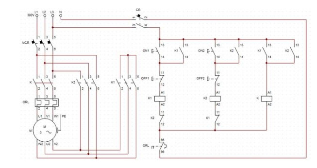 Sơ đồ mạch khởi động sao tam giác điều khiển bằng nút nhấn