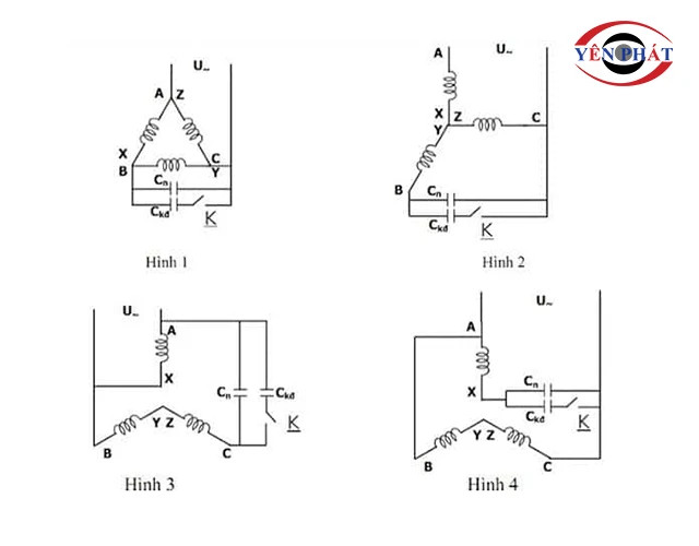 Các sơ đồ đấu nối chi tiết để chuyển đổi điện 3 pha thành 1 pha, phù hợp với các mức điện áp khác nhau