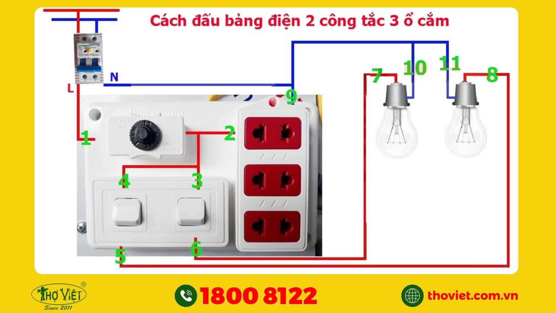 Sơ đồ nguyên lý lắp bảng điện 2 công tắc 3 ổ cắm