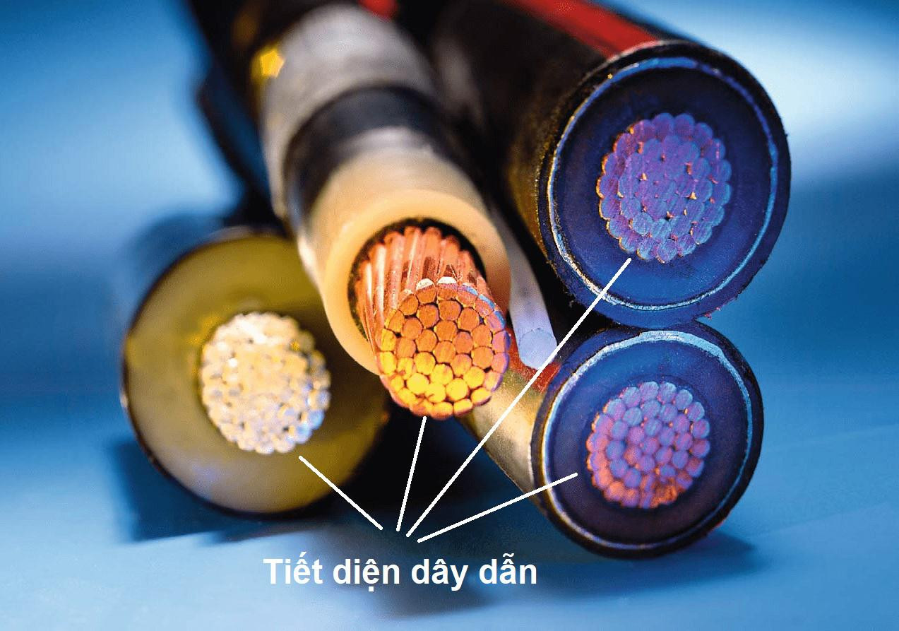Hình ảnh minh họa các loại dây dẫn điện với tiết diện khác nhau