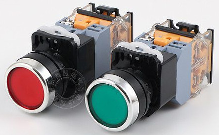 Nút nhấn ON/OFF màu xanh và đỏ cho hệ thống điều khiển
