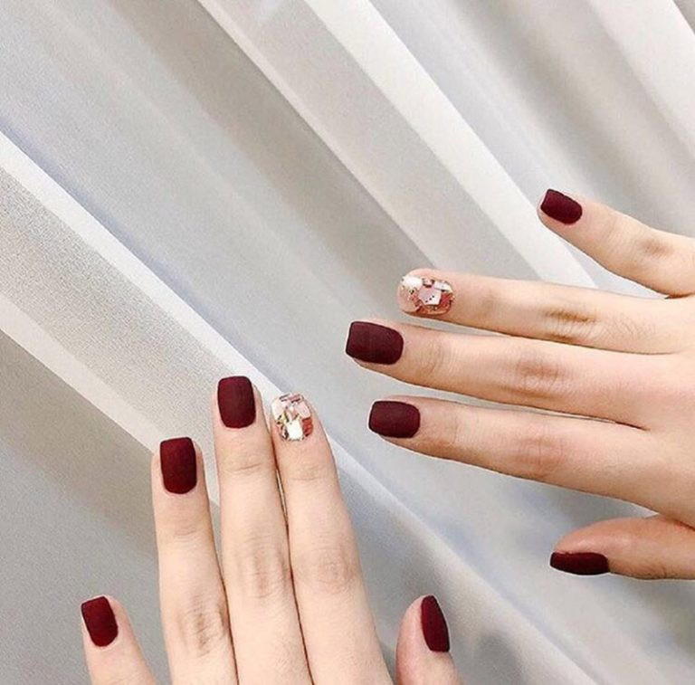 Mẫu nail màu đỏ mận chanh sả