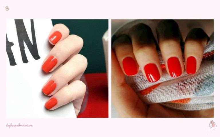 Mẫu sơn móng đỏ cam trơn giúp nâng tone da