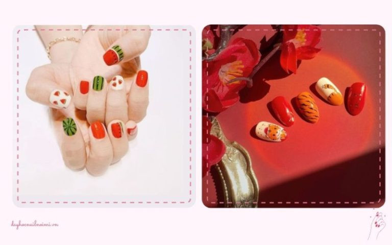 Mẫu nail đỏ cam đáng yêu phù hợp cho lứa tuổi học sinh