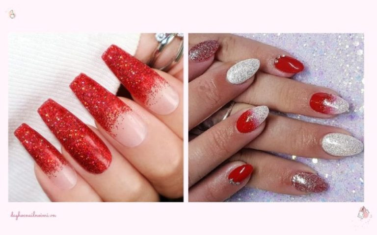 Mẫu nail đỏ kim tuyến giúp nàng thêm lộng lẫy