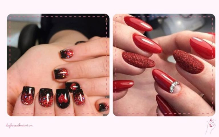Đỏ kim tuyến – Mẫu nail ấn tượng