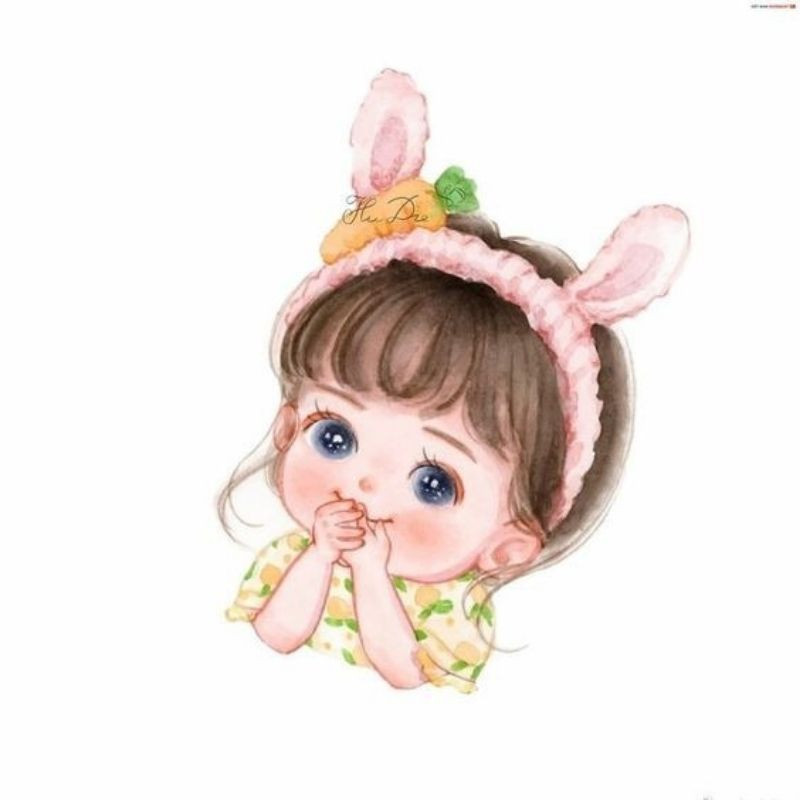 Cô gái chibi tóc đen đội mũ tai mèo dễ thương