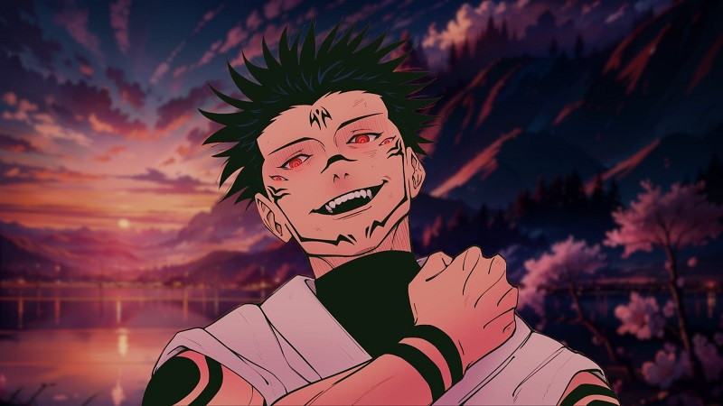 Sukuna với ánh mắt sắc bén và vẻ mặt không chút lo sợ trong Jujutsu Kaisen