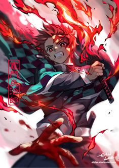 Ảnh anime Tanjiro thể hiện phong thái uy nghiêm với thanh kiếm trên tay, sẵn sàng đối mặt với kẻ thù