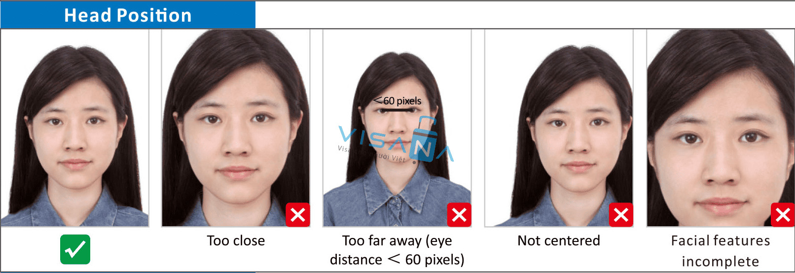 Sơ đồ kích thước chuẩn của ảnh thẻ visa Trung Quốc bản cứng với các thông số chi tiết
