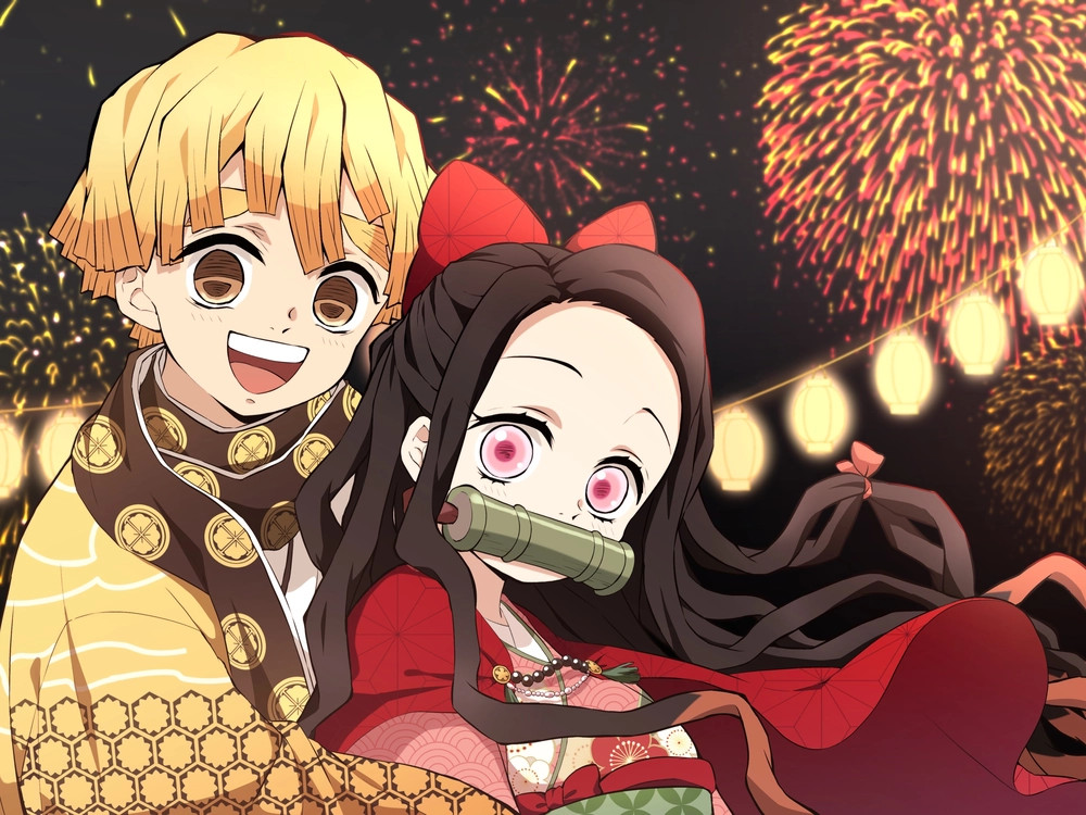 Hình ảnh Nezuko và Zenitsu cùng nhau