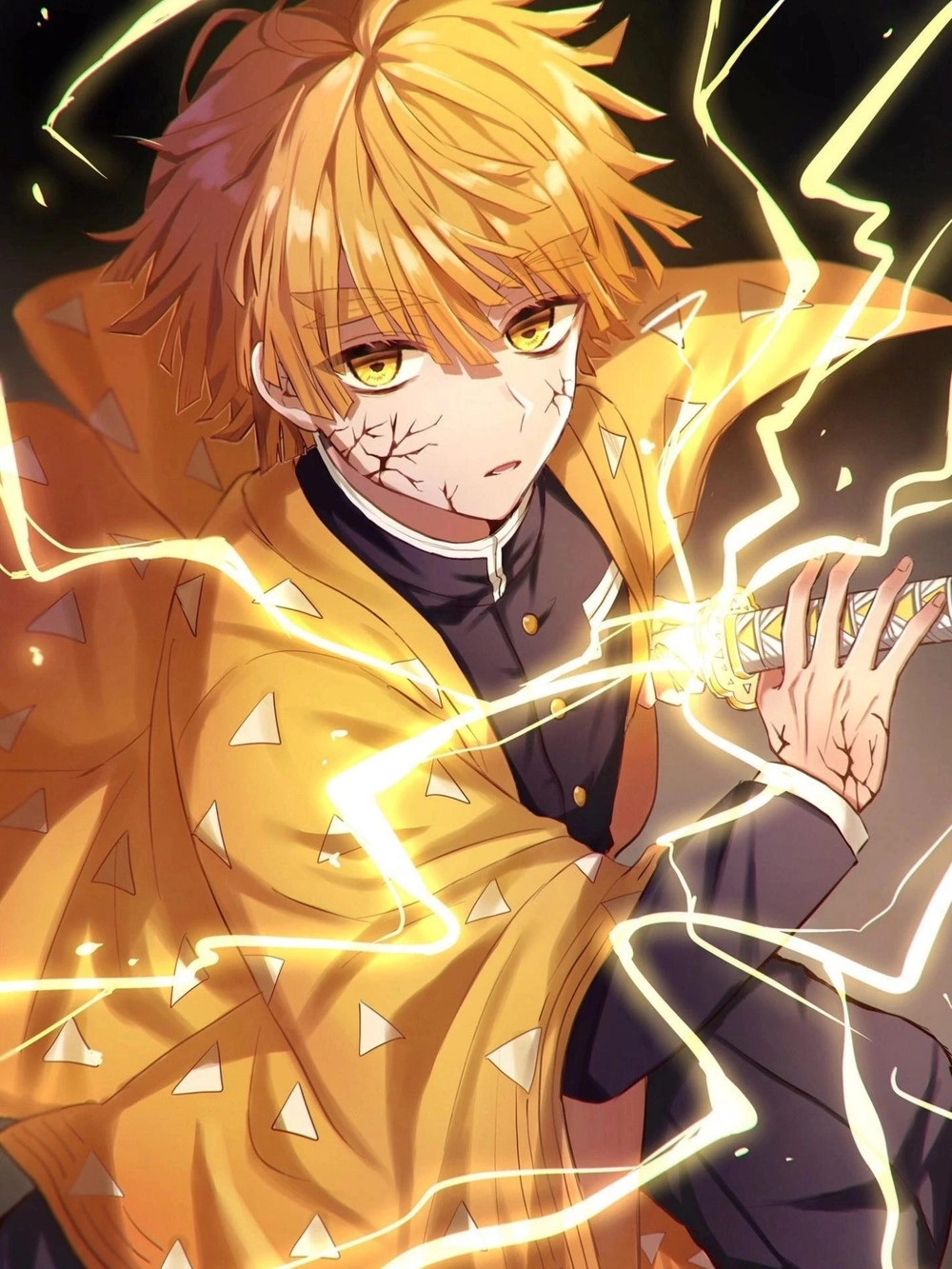 Ảnh Zenitsu trong Demon Slayer với phong thái anh hùng