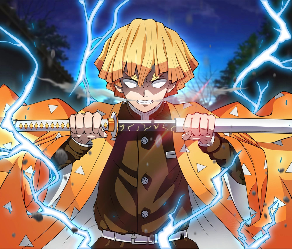 Ảnh anime Zenitsu với ánh mắt kiên định