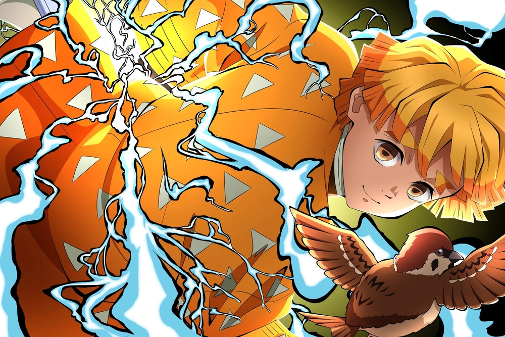 Ảnh anime Zenitsu ngầu trong tư thế chiến đấu