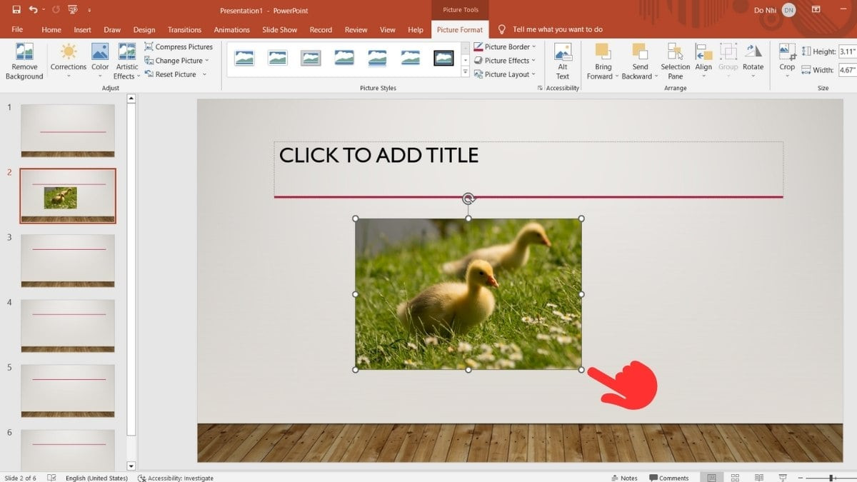 Cách thay đổi kích thước ảnh đã chèn trên Powerpoint