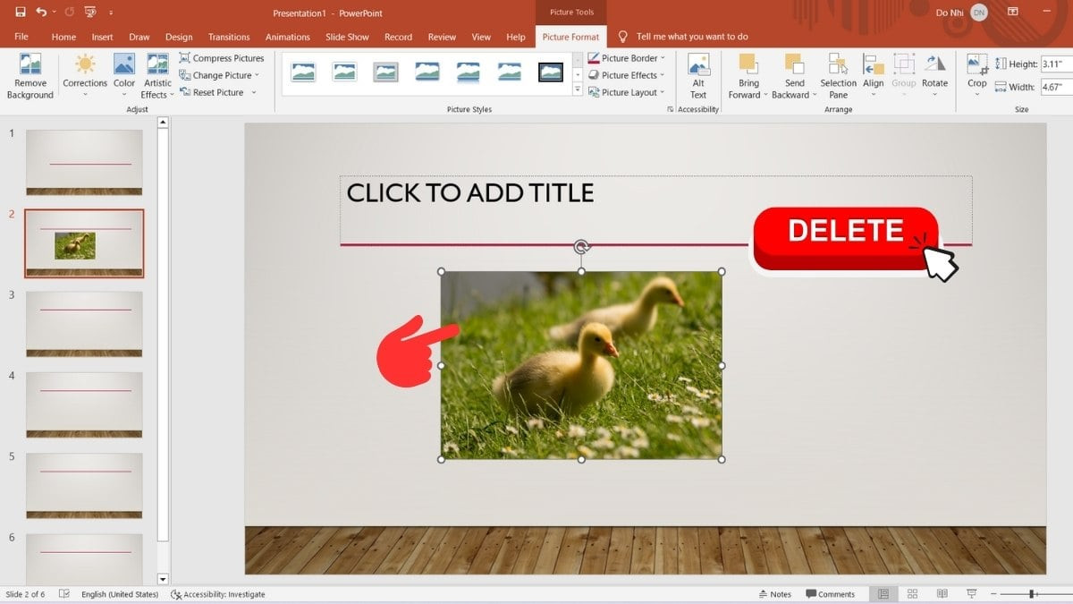 Cách xóa hình ảnh đã chèn trên Powerpoint