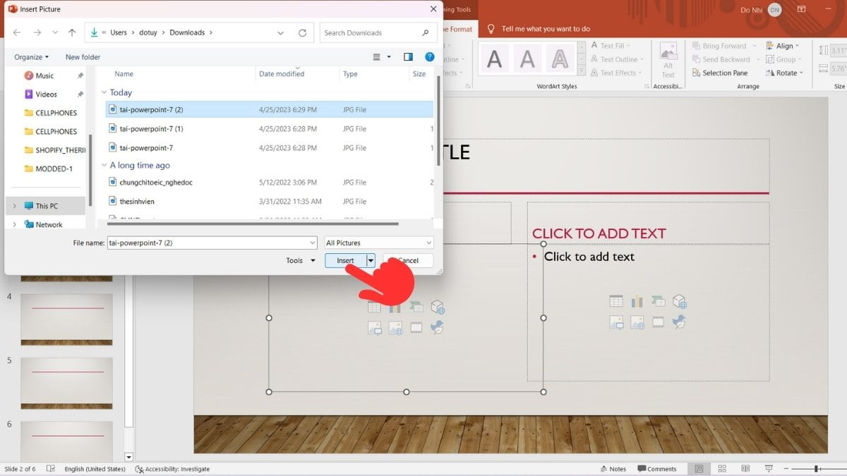 Bước 3: Cách chèn ảnh vào Powerpoint với ảnh có sẵn trên máy vào khung