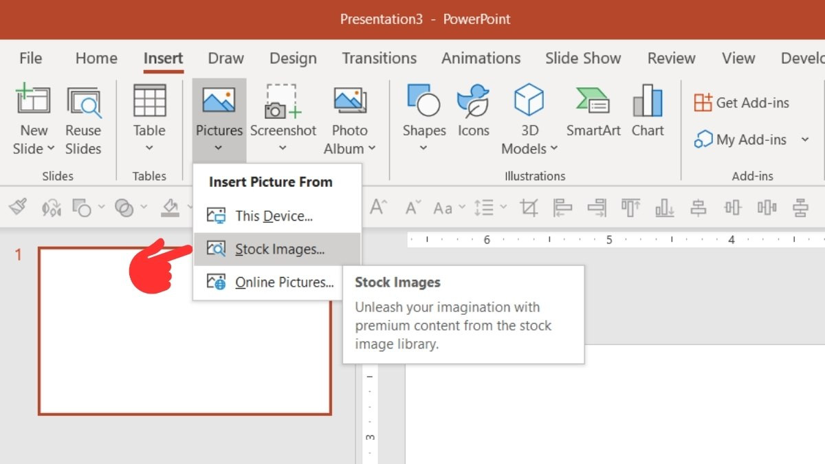 Bước 1: Cách chèn ảnh chứng khoán vào slide Powerpoint