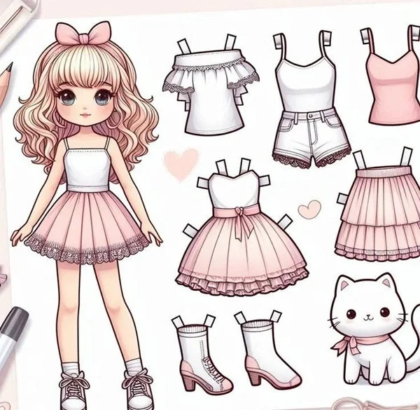 Hình ảnh búp bê giấy với nhiều trang phục