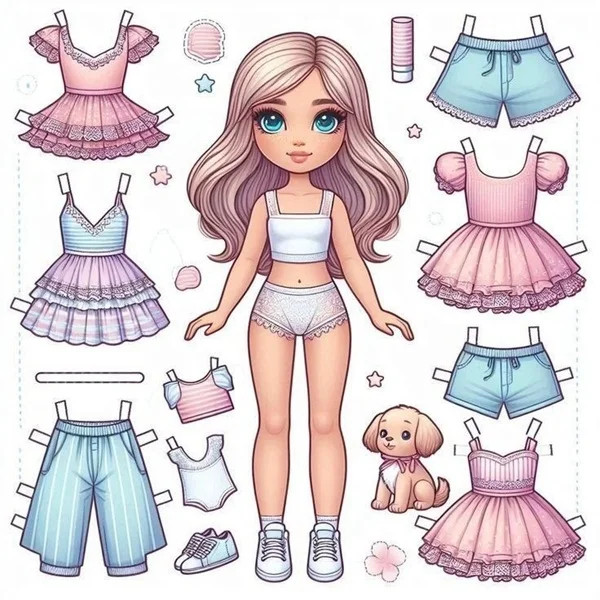 Hình ảnh búp bê giấy cùng phụ kiện