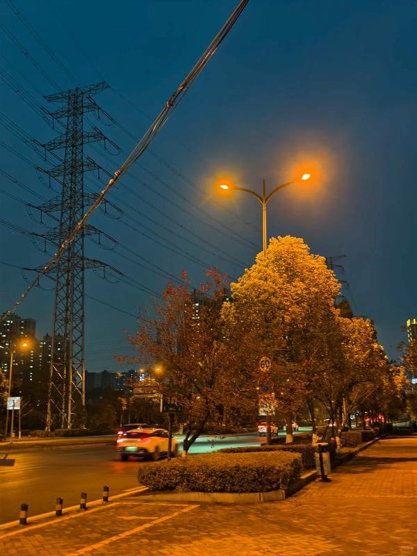 Cặp đôi nắm tay đi trên con đường vắng vẻ dưới trời đêm