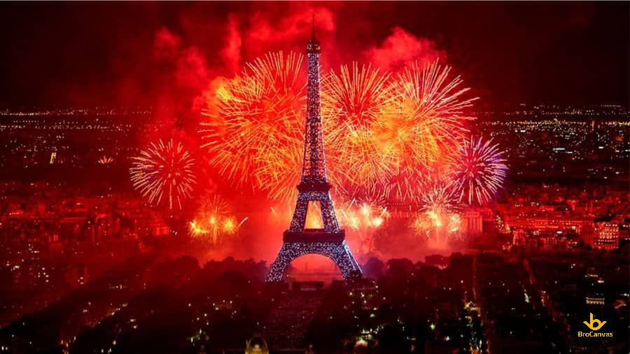 Pháo hoa rực sáng trên bầu trời Paris, tháp Eiffel lung linh