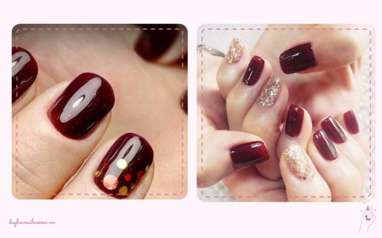 Mẫu nail đỏ rượu bóng lấp lánh