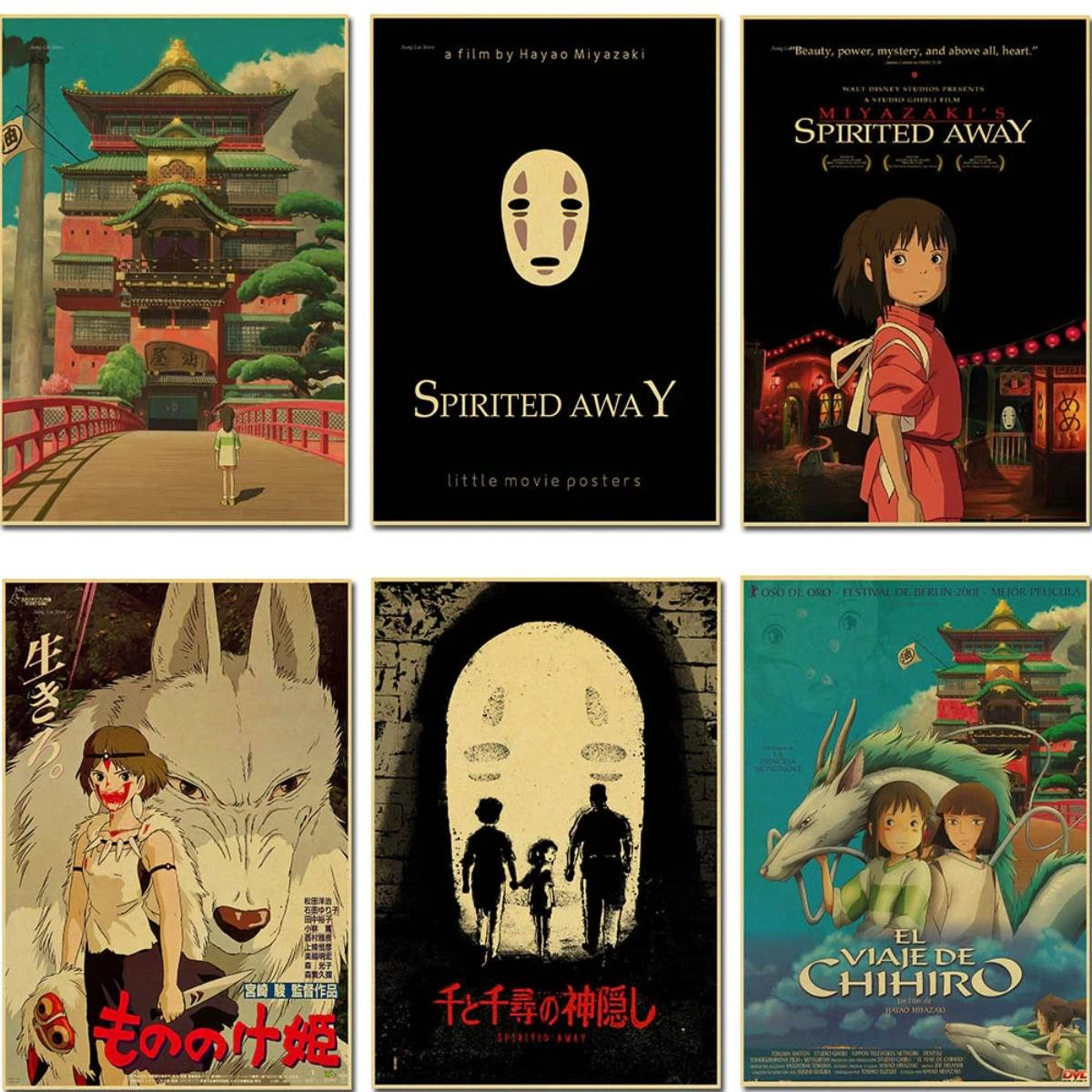 Mô tả hình ảnh cô bé Chihiro trong Spirited Away đang đi bộ trên một con đường đầy đèn lồng
