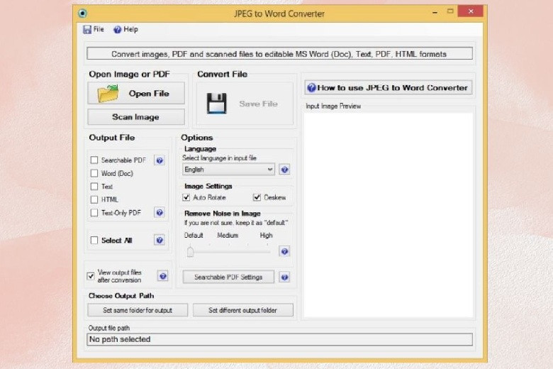 Giao diện phần mềm JPEG to Word Converter giúp chuyển đổi ảnh sang Word