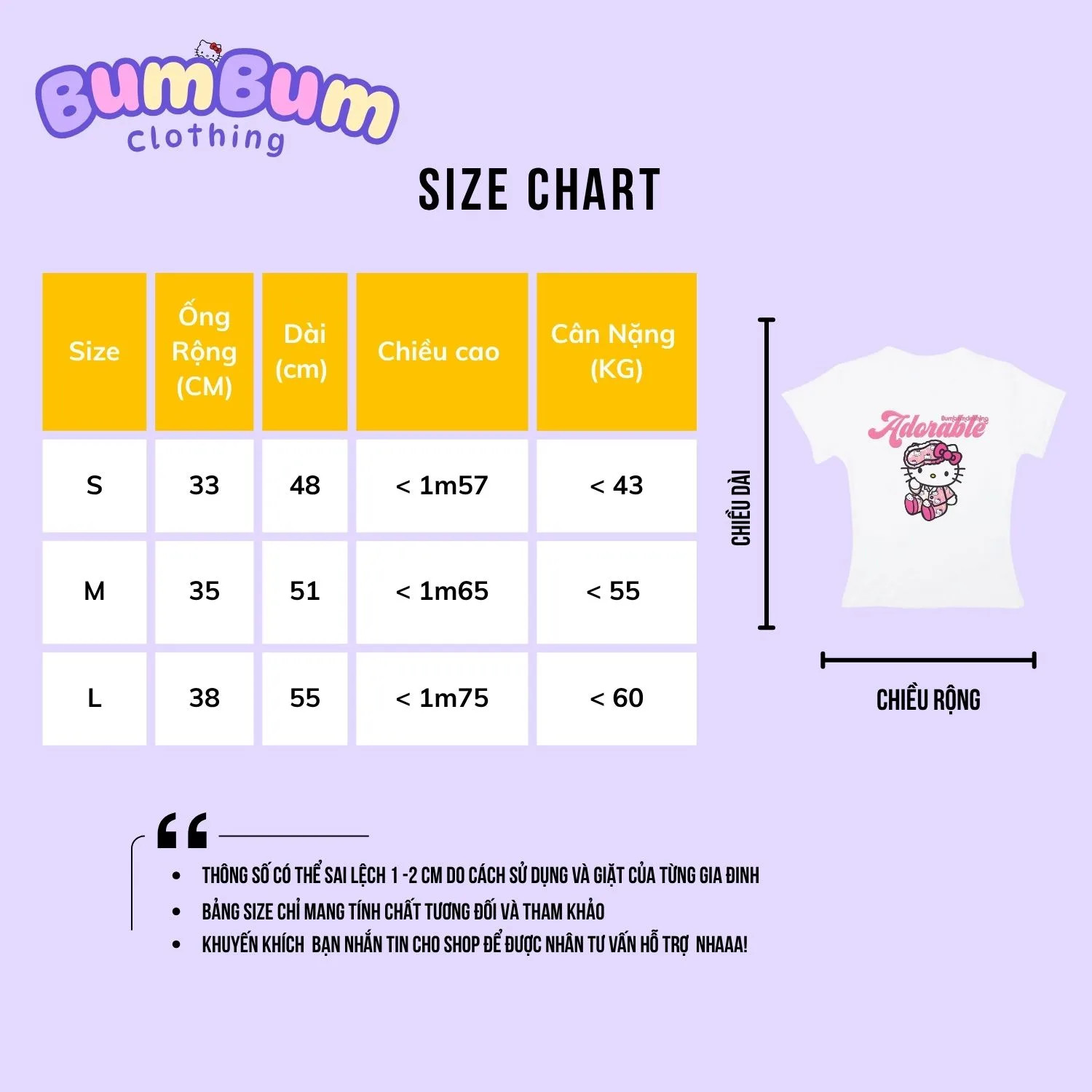 Bảng size áo babytee