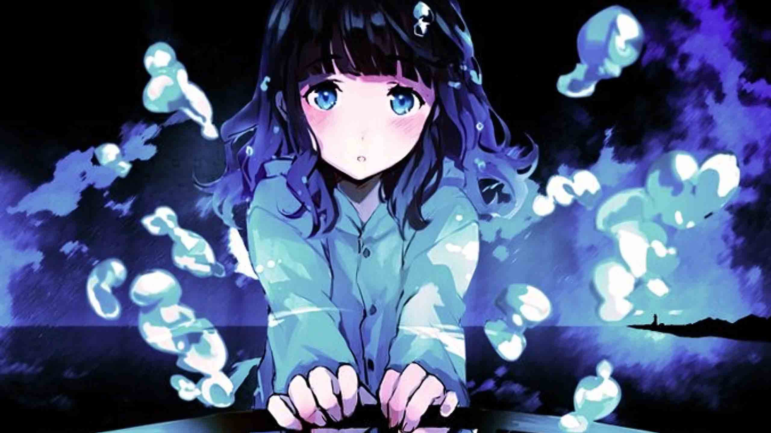 Chàng trai anime 3D buồn bã, đứng một mình dưới trời mưa