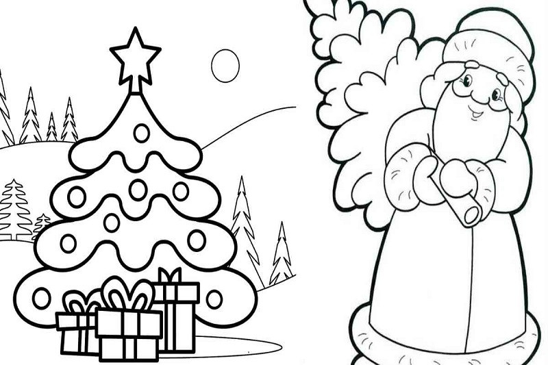 Hình tô màu cây thông Noel với các chi tiết lớn, dễ tô