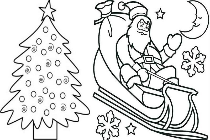Cây thông Noel với các đồ trang trí dễ thương để trẻ em tô màu sáng tạo
