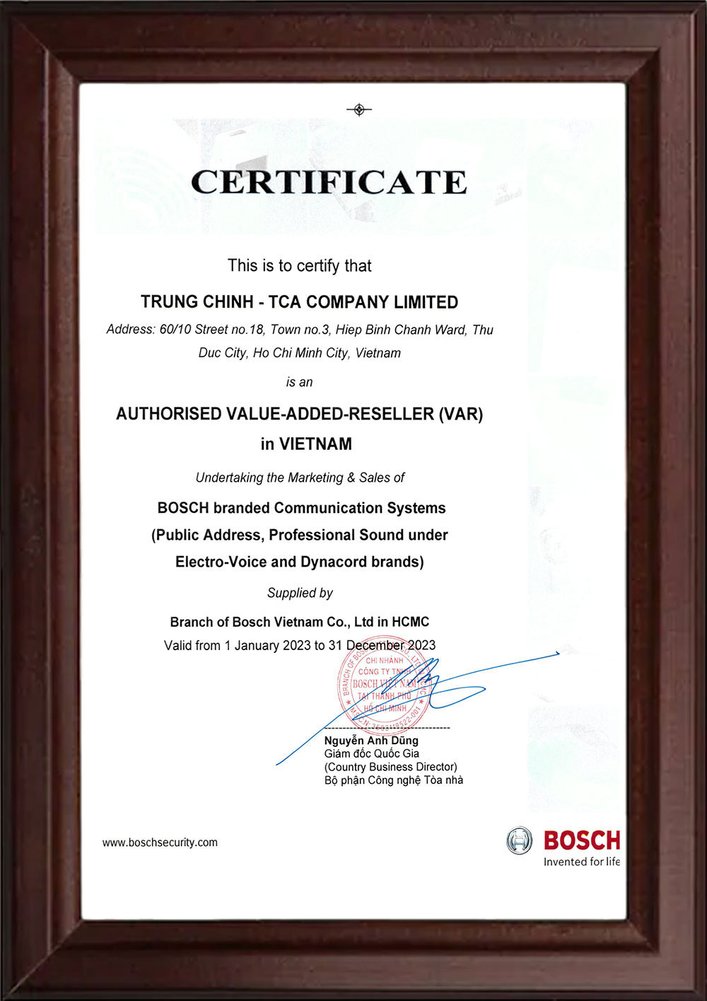 Chứng nhận âm thanh Bosch