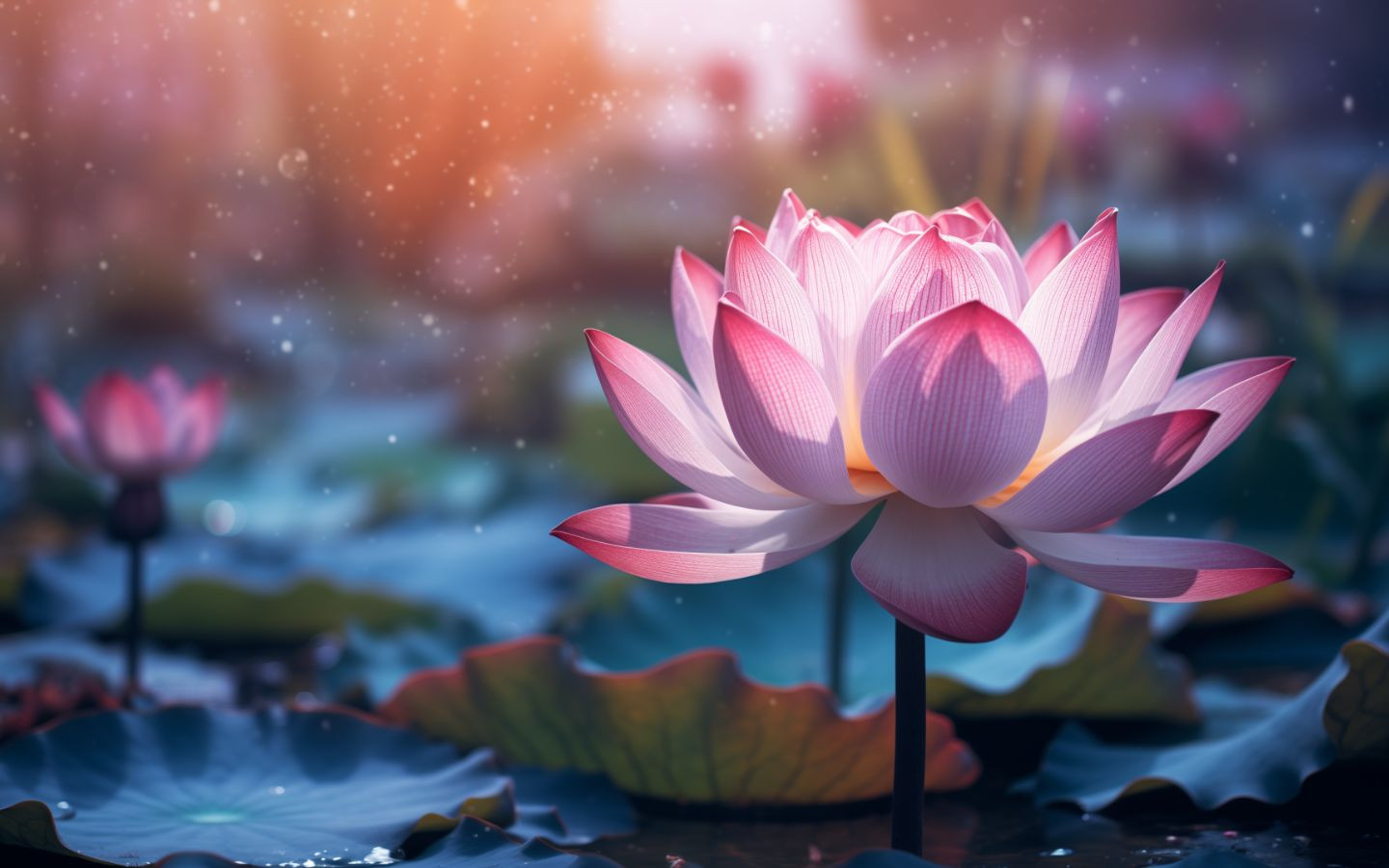 Sen nở rộ hồ nước chiều