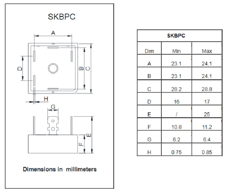 Bản vẽ kích thước chi tiết của SKBPC3516