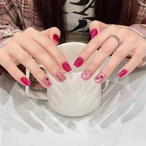 Mẫu nail mắt mèo hồng số 27 rực rỡ và nổi bật