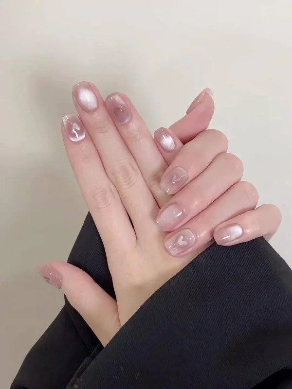 Mẫu nail mắt mèo hồng số 28 với hiệu ứng đổi màu