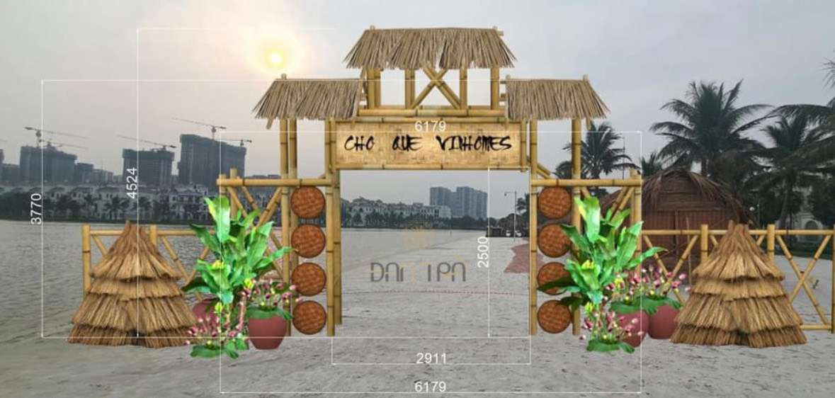Đan Trà trực tiếp thi công nhà tre, cửa hàng tre trang trí Tết đẹp mắt, ấn tượng