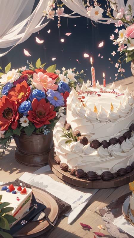 Ảnh hoa và bánh sinh nhật AI với chi tiết hoa văn độc đáo cho điện thoại