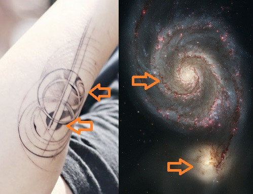 Hình ảnh hai thiên hà NGC 5194 và NGC 5195 trên hình xăm Chanyeol