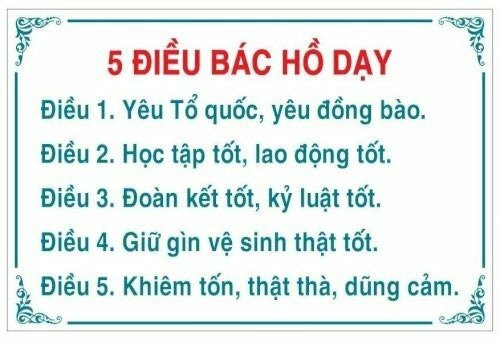 Hình ảnh bảng ngang năm điều Bác Hồ dạy thiếu niên nhi đồng