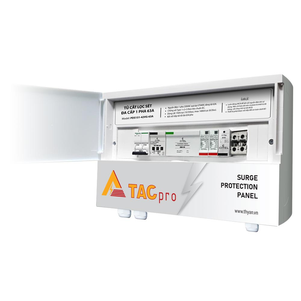 Mẫu tủ cắt lọc sét 1 pha PDS251-42VG-63A bảo vệ đa cấp